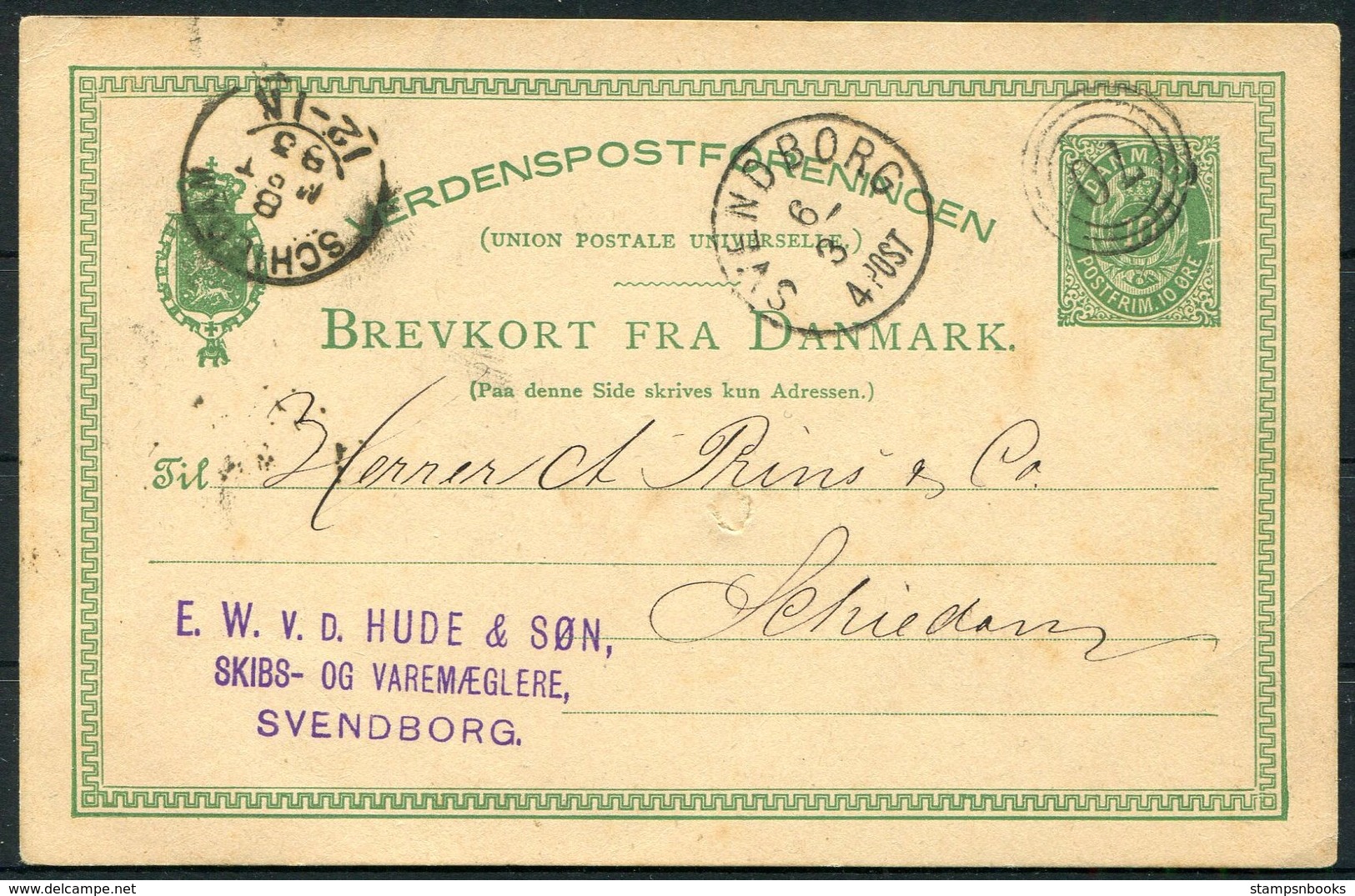 1883 Denmark 10ore Stationery Postcard, Svendborg - Schiedam Holland - Covers & Documents