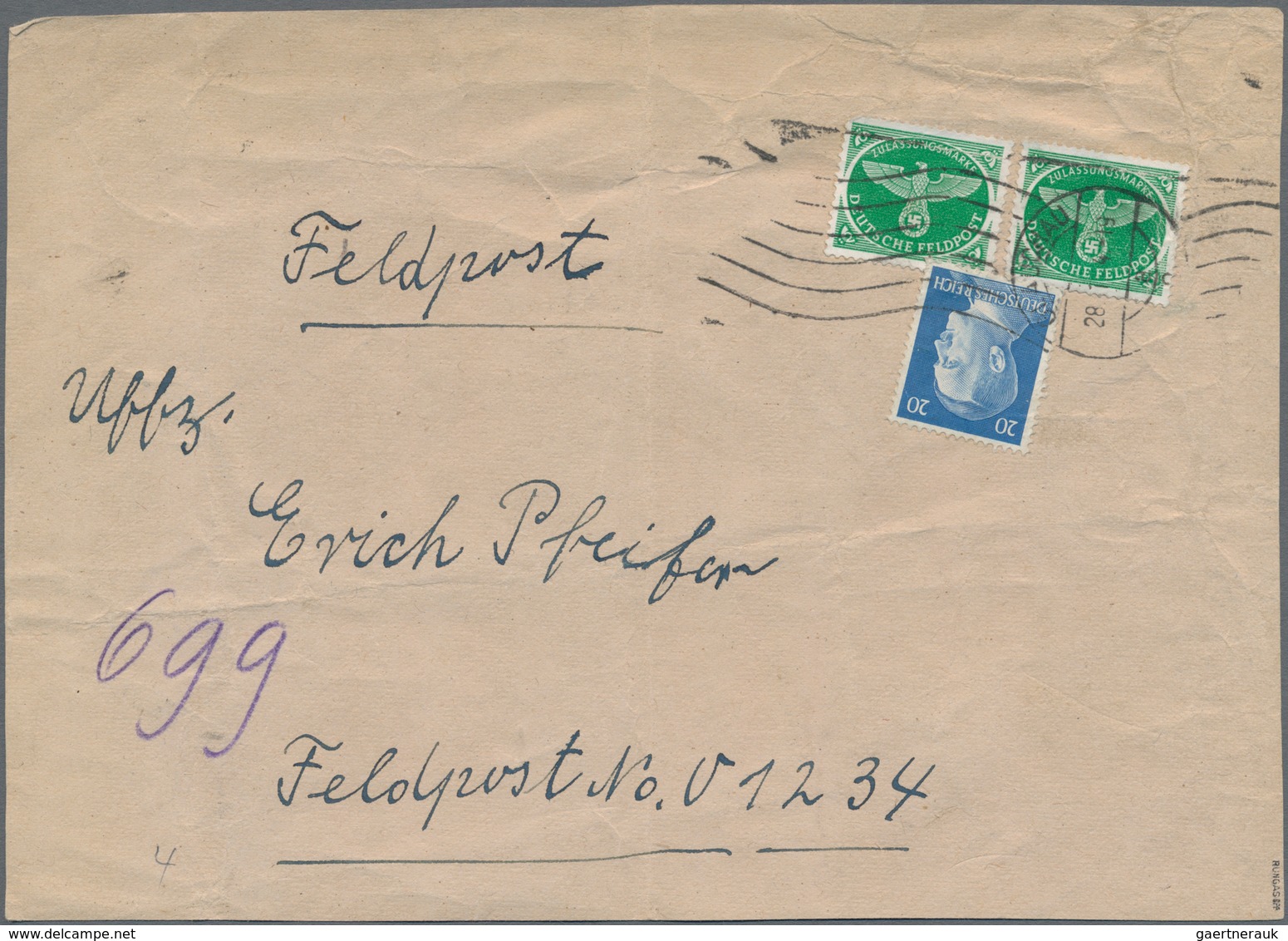 Feldpostmarken: 1944, FELDPOSTPÄCKCHEN-ZULASSUNGSMARKE Für Weihnachtspäckchen Bis 1 Kg In Grün, Zwei - Other & Unclassified