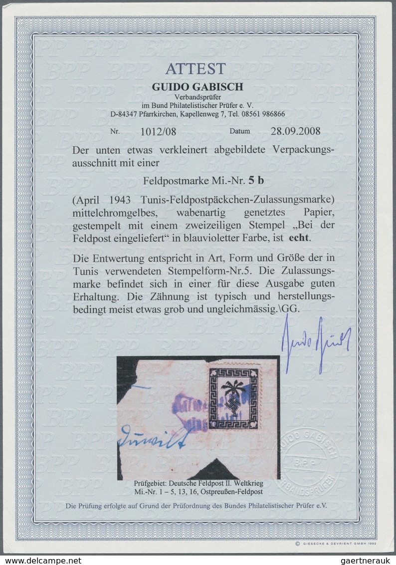 Feldpostmarken: 1943, Tunis-Päckchenmarke Auf Mittelchromgelbem Papier, Wabenartig Genetztes Papier - Other & Unclassified