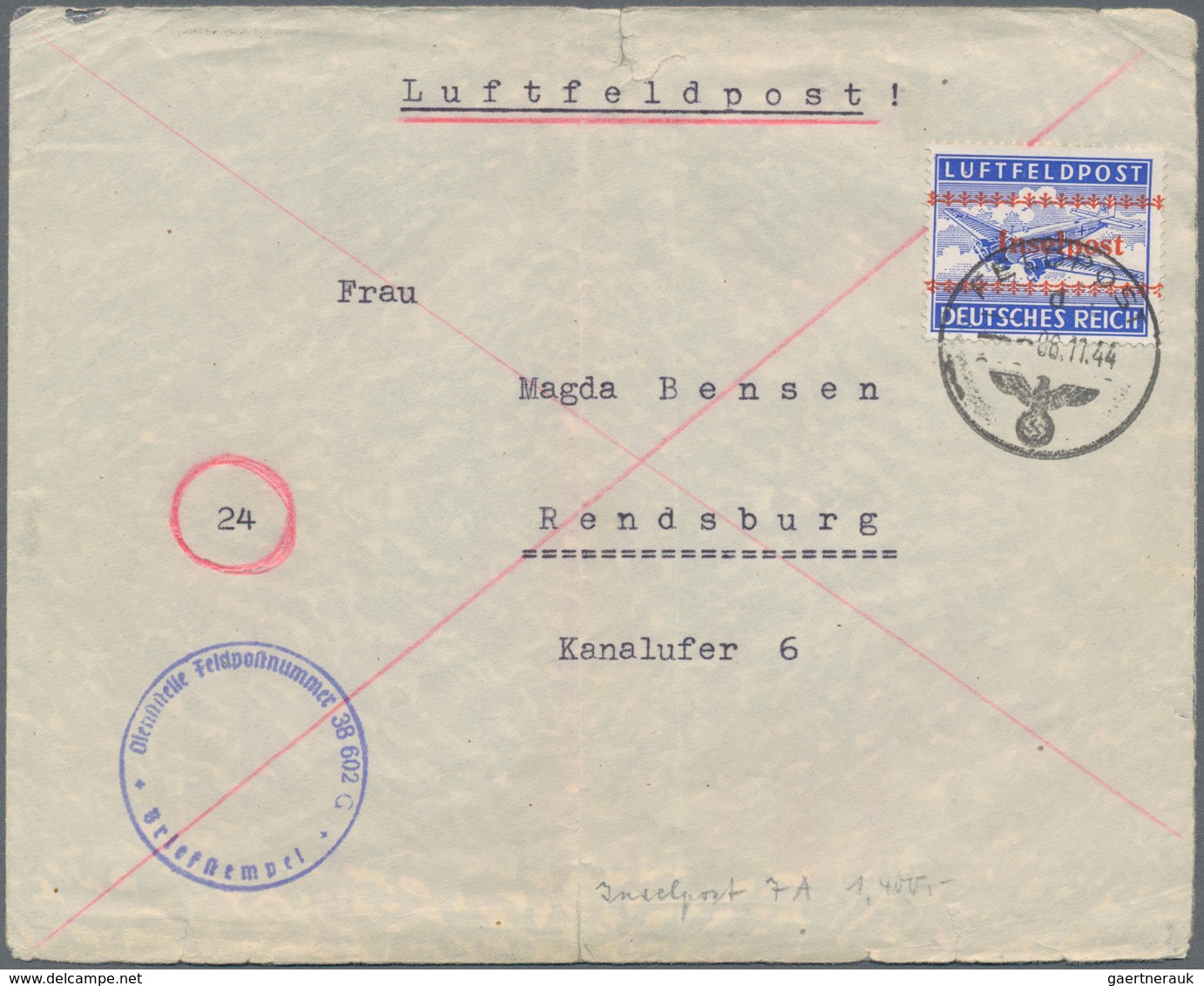 Feldpostmarken: 1944, Insel Kreta, INSELPOST-Zulassungsmarke Mit Rotem Aufdruck, Gezähnt, Entwertet - Sonstige & Ohne Zuordnung