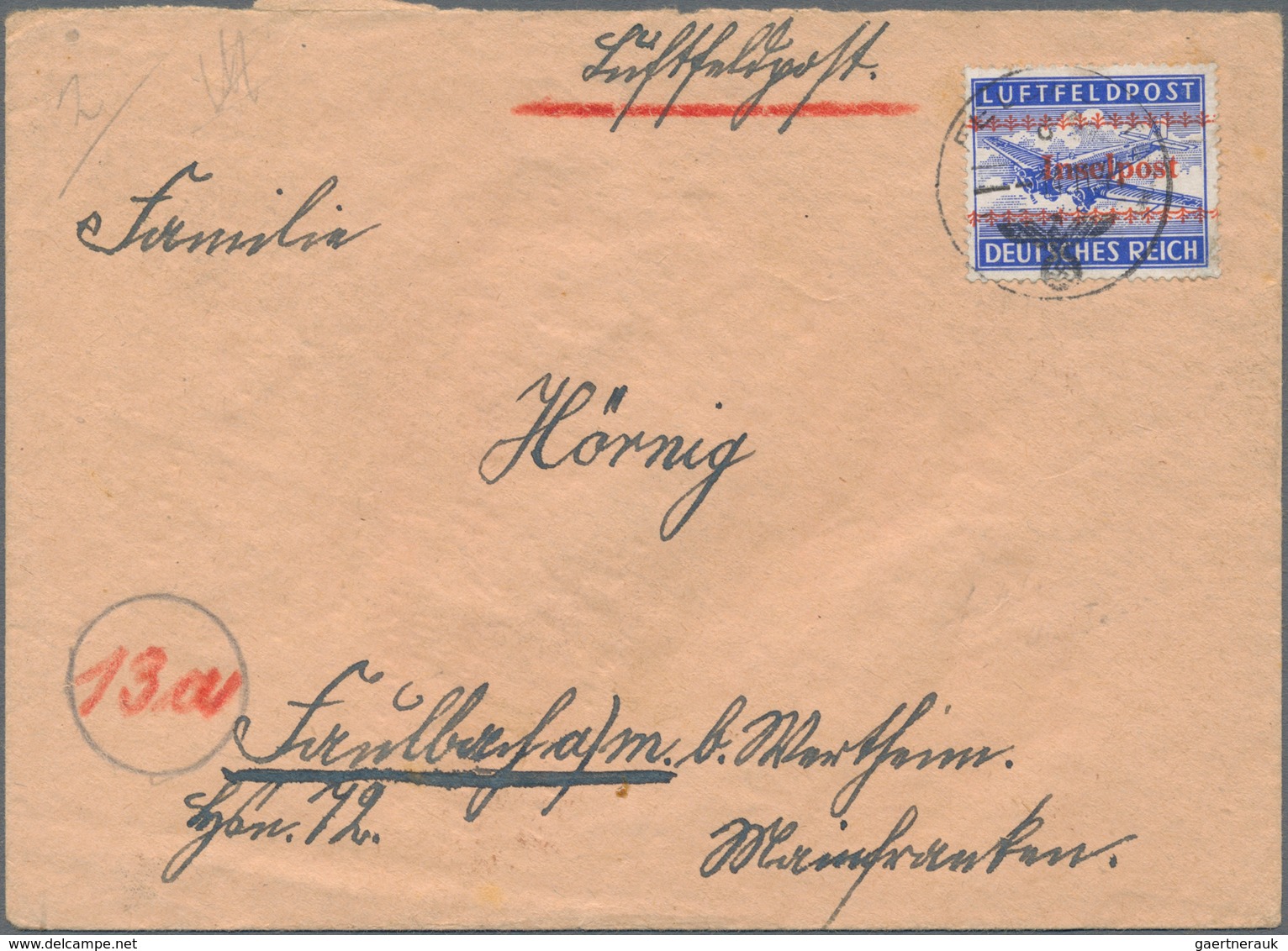 Feldpostmarken: 1944, Insel Kreta, INSELPOST-Zulassungsmarke Mit Rotem Aufdruck, Gezähnt, Entwertet - Andere & Zonder Classificatie