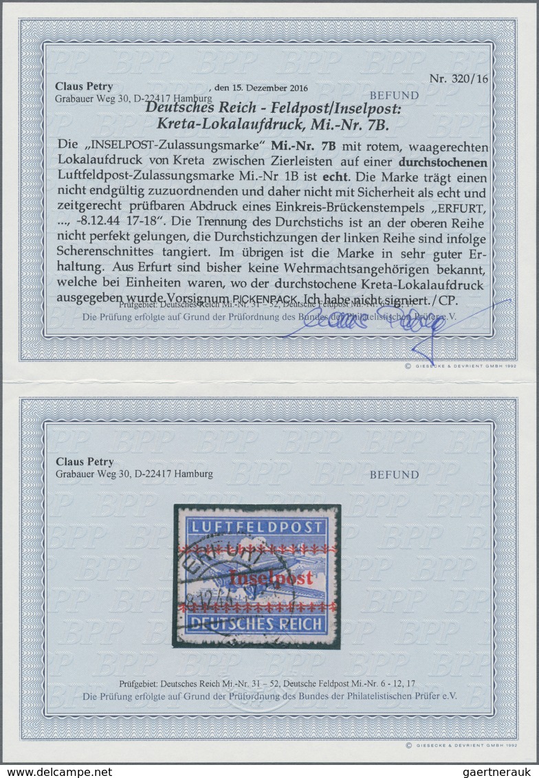 Feldpostmarken: 1944, "INSELPOST-Zulassungsmarke" Mit Rotem, Waagerechten Lokalaufdruck Von Kreta. D - Sonstige & Ohne Zuordnung