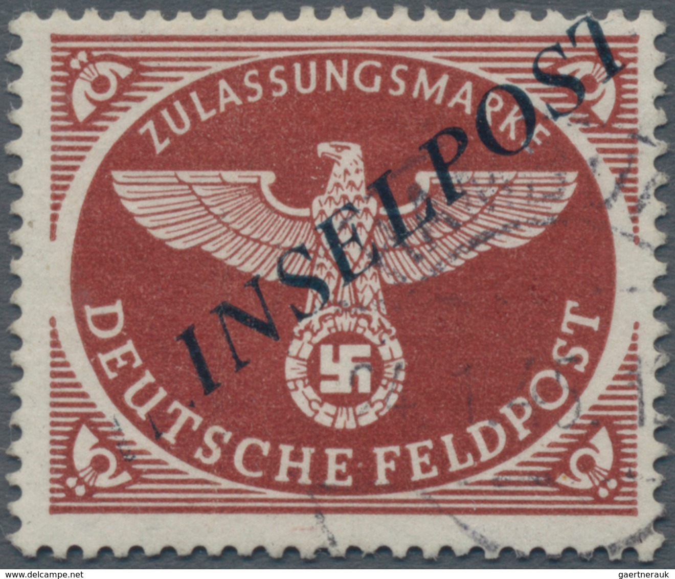 Feldpostmarken: 1944, Insel Rhodos, Inselpost-Zulassungsmarke Mit Diagonalem Schwarzblauen Agramer A - Sonstige & Ohne Zuordnung