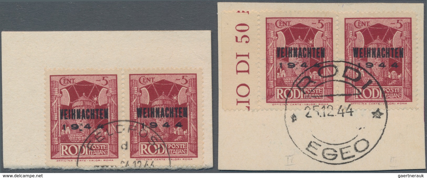 Feldpostmarken: 1944, Rhodos Zulassungsmarken Mit Aufdruck "WEIHNACHTEN 1944" In Type III Und IV Auf - Other & Unclassified