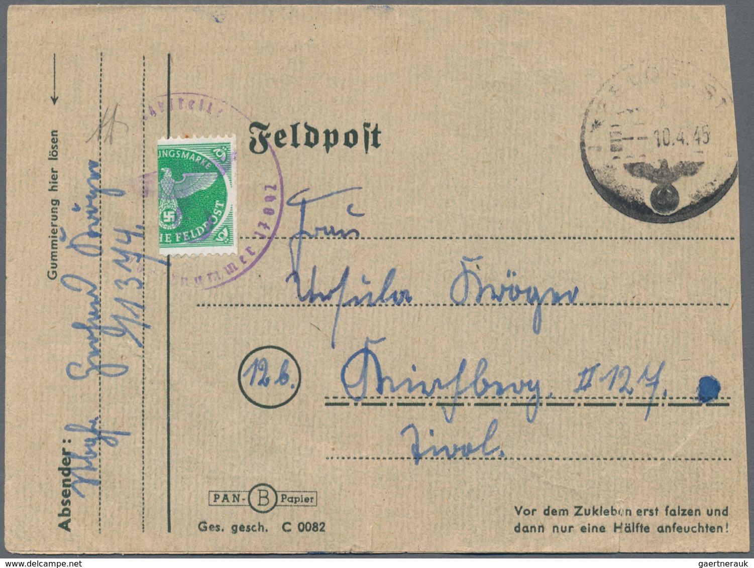 Feldpostmarken: 1945, Kurland-Halbierung (linke Hälfte) Mit Dienstsiegel Auf Faltbrief Bedarfsgebrau - Andere & Zonder Classificatie