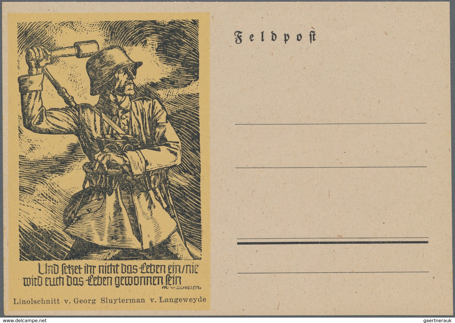 Feldpost 2. Weltkrieg: 1938/45, 9 Künstlerkarten Feldpost WWII. von Georg Sluyterman v. Langeweyde,