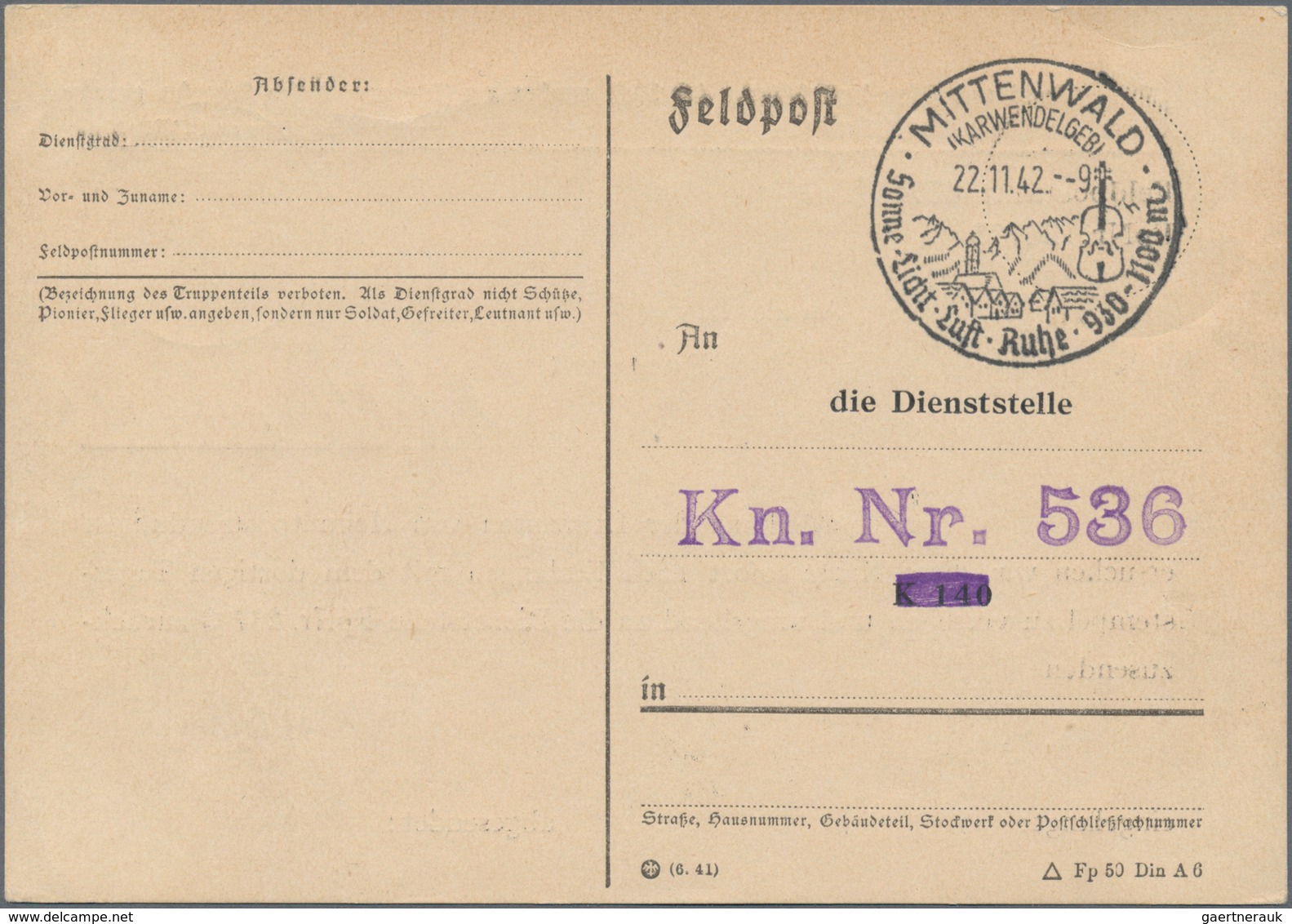 Feldpost 2. Weltkrieg: 1942, Feldpost-Vordruckkarte Von Der Dienststelle K 536, Rs. Mit Tagesstempel - Andere & Zonder Classificatie