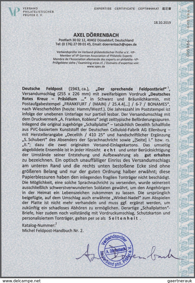 Feldpost 2. Weltkrieg: 1943 (25.4.), Schallplattenbrief (Durchmesser 20 Cm) Mit Dazugehöriger Versan - Andere & Zonder Classificatie