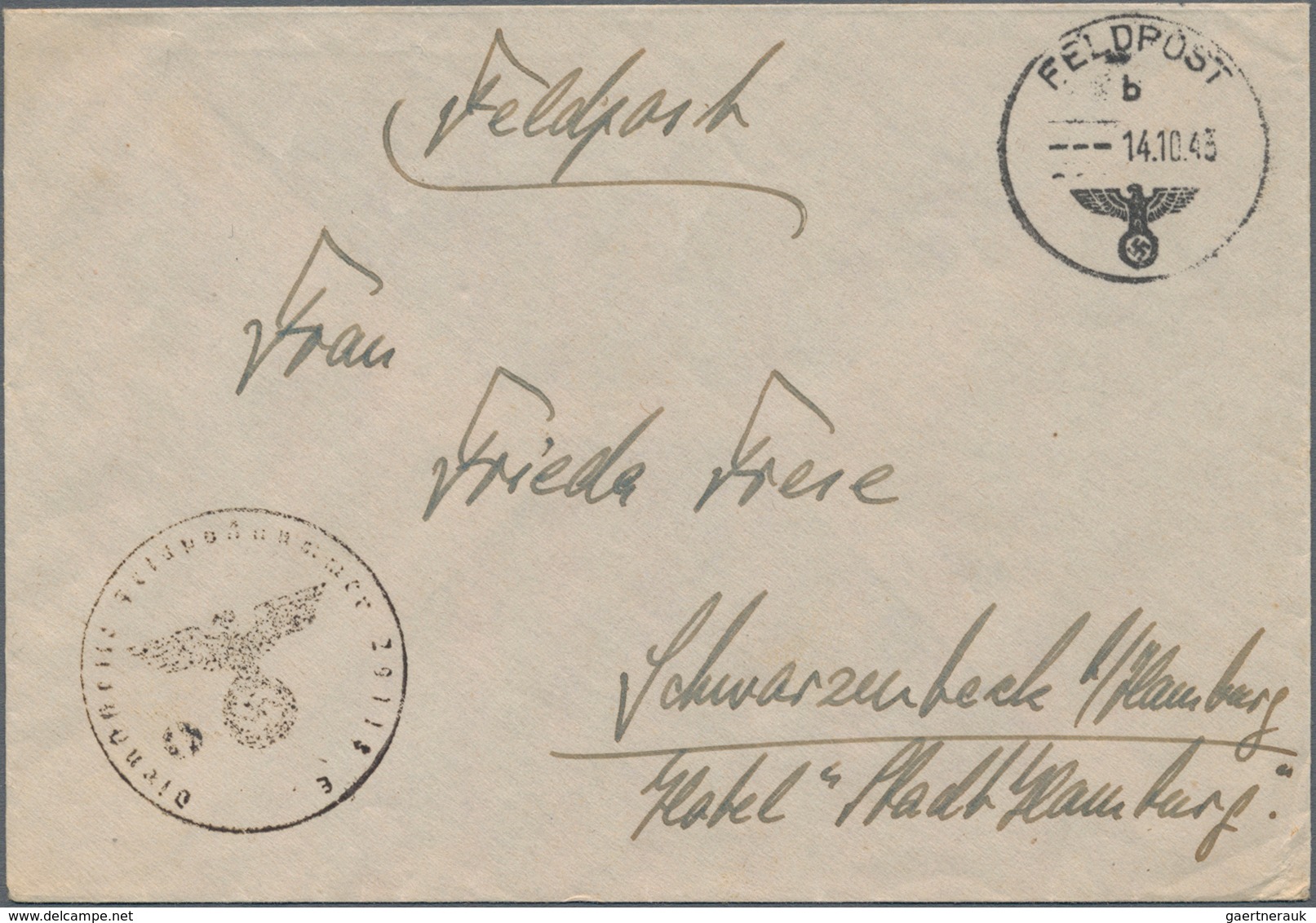 Feldpost 2. Weltkrieg: 1943 (14.10.), FP-Brief Des Gefr. Robert Frese (dt. Rahmenpersonal) Mit Abs. - Other & Unclassified
