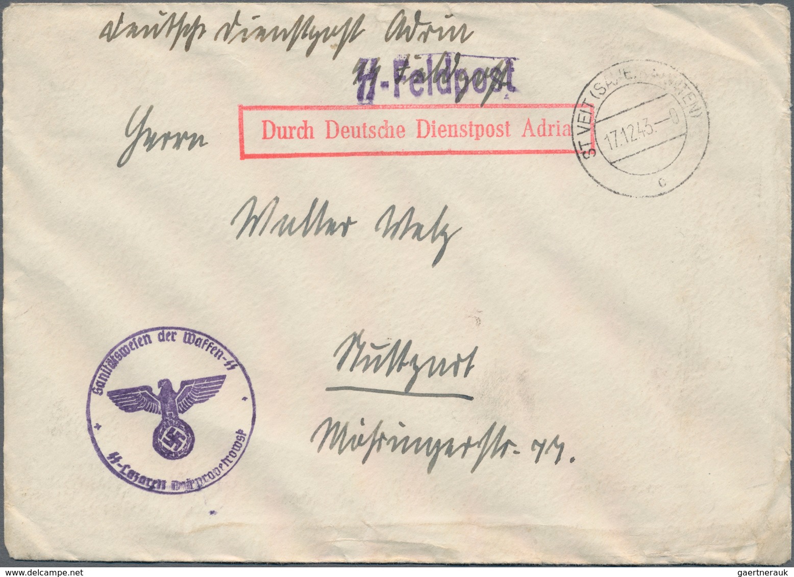 Feldpost 2. Weltkrieg: 1943 (17.12.), SS-FP-Brief Einer Weiblichen Angestellten Aus Dem SS-Lazarett - Other & Unclassified