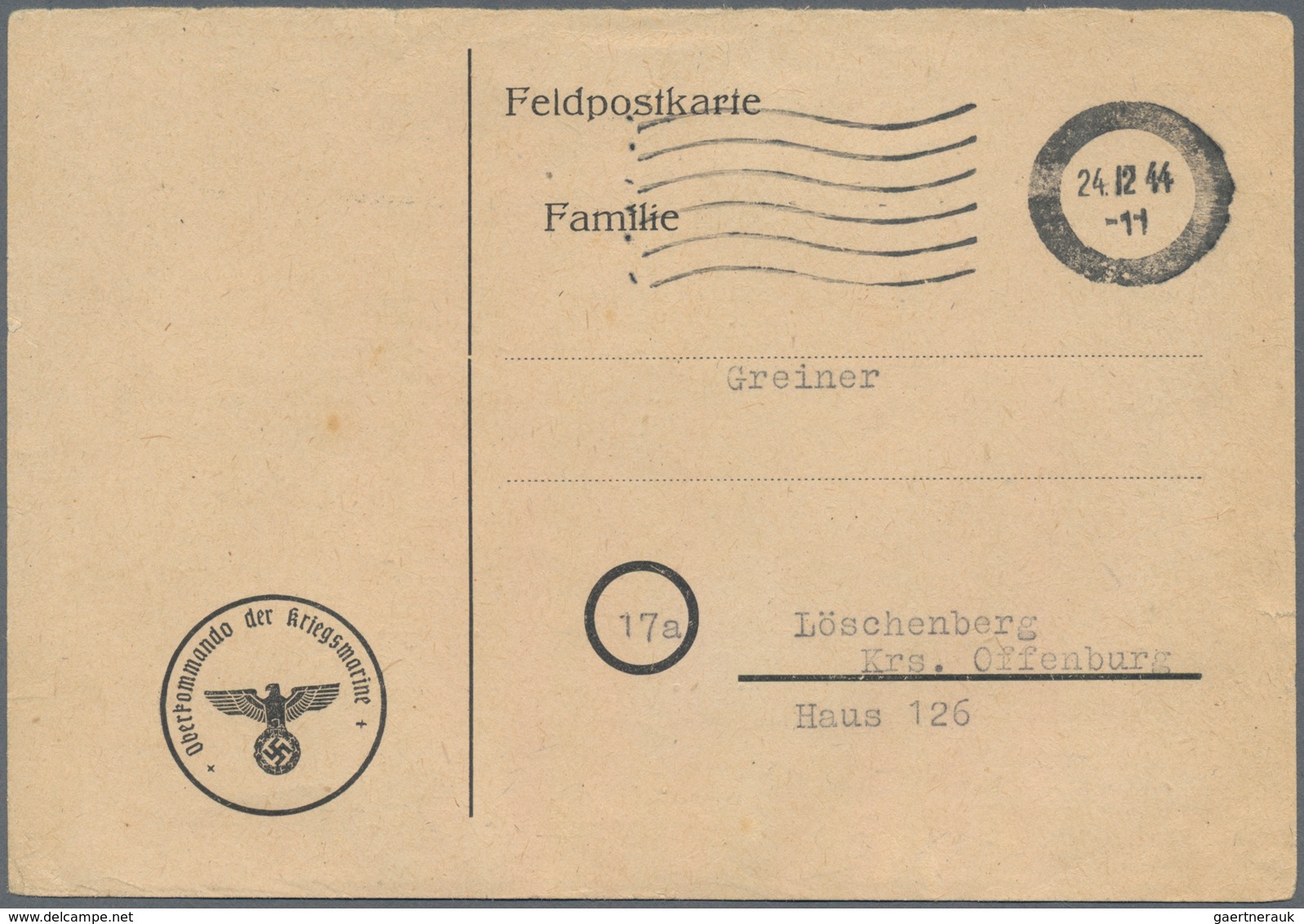 Feldpost 2. Weltkrieg: 1944, LA ROCHELLE, Funkmitteilung, Geschrieben Am 21.12., Poststempel Vom 24. - Sonstige & Ohne Zuordnung