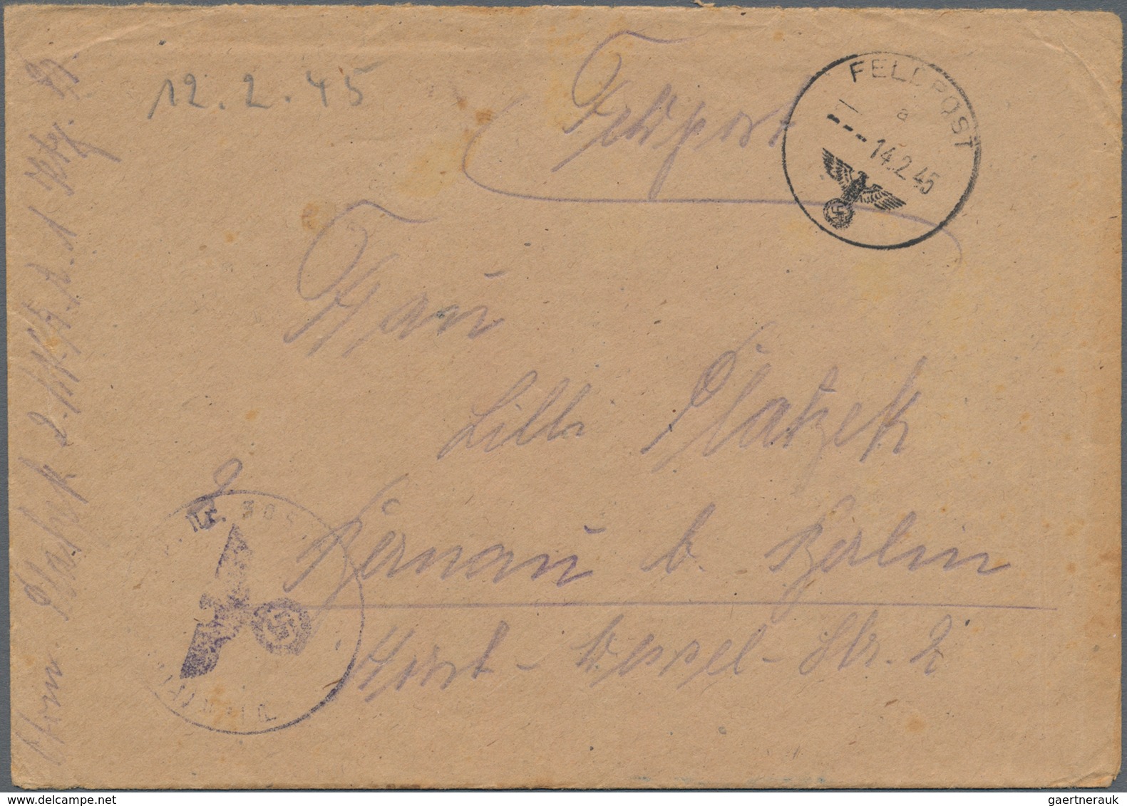Feldpost 2. Weltkrieg: 1945 (14.2.), Ausgeflogener Brief (Briefinhalt: "Königsberg, Den 12.2.45" Aus - Andere & Zonder Classificatie