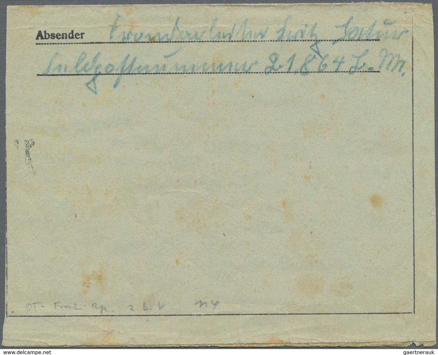 Feldpost 2. Weltkrieg: 1945 (31.3.), FP Faltbrief Eines Frontarbeiters Mit Abs. + Briefstempel 21864 - Other & Unclassified