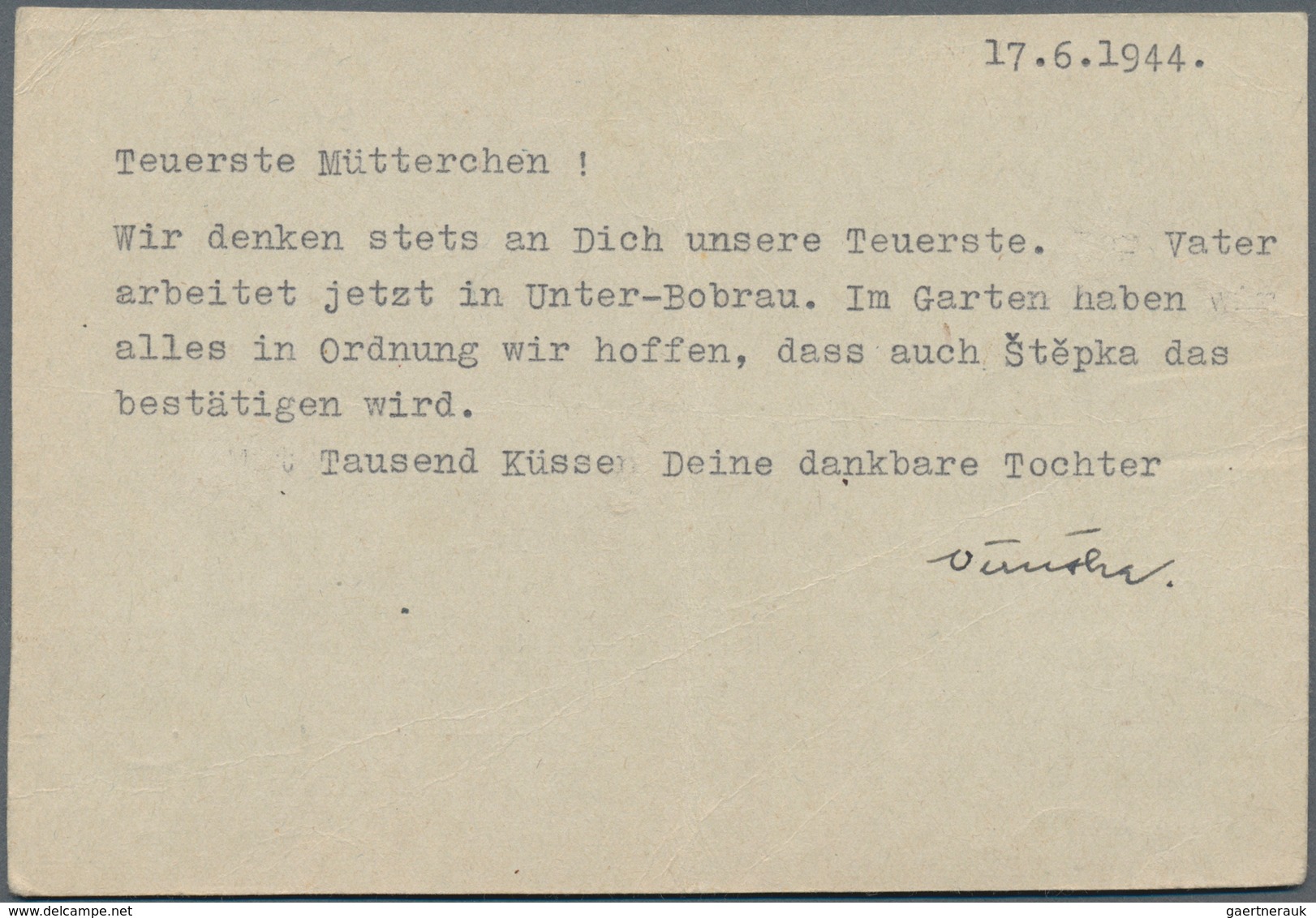 Ghetto-Post: 1944 (17.6.), Unfrankierte Karte (Mittelbug + Leicht Knittrig) Aus Neustadtl I. M. An E - Sonstige & Ohne Zuordnung