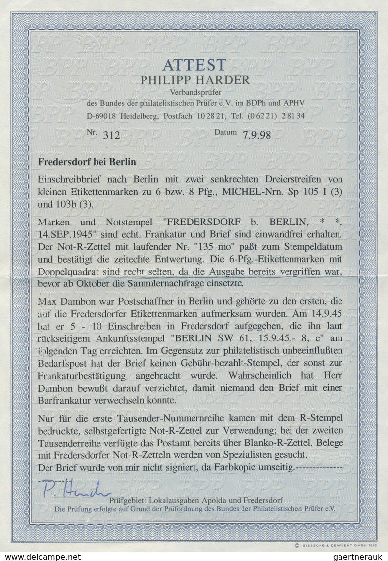 Deutsche Lokalausgaben Ab 1945: 1945, Einschreiben Ab FREDERSDORF 14. SEP 1945 Frankiert Je Mit 3-er - Sonstige & Ohne Zuordnung