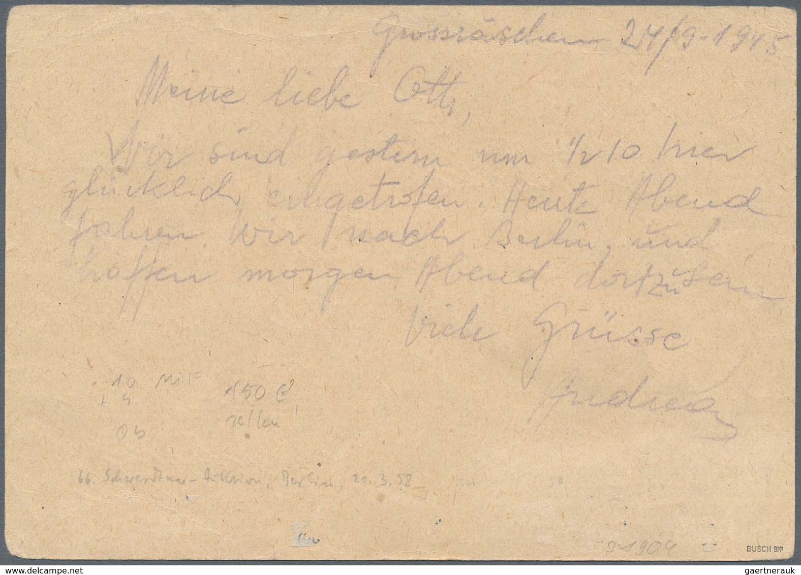 Deutsche Lokalausgaben Ab 1945: GROSSRÄSCHEN: 1945, Gebührenzettel 6 Pfg. Auf Grün Und 30 Pfg. Auf G - Sonstige & Ohne Zuordnung