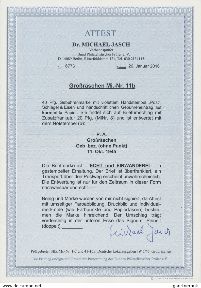 Deutsche Lokalausgaben Ab 1945: GROßRÄSCHEN: 1945, 40 Pf Auf KARMINLILA Papier Mit Handschriftlichem - Sonstige & Ohne Zuordnung