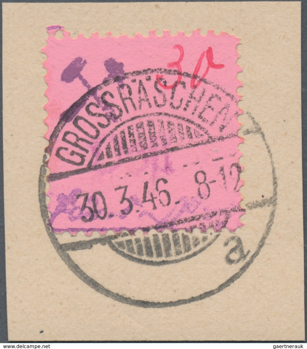 Deutsche Lokalausgaben Ab 1945: GROßRÄSCHEN: 1945, Freimarke 30 (Pf) Auf Rosa Mit "Post" In Blau, St - Other & Unclassified