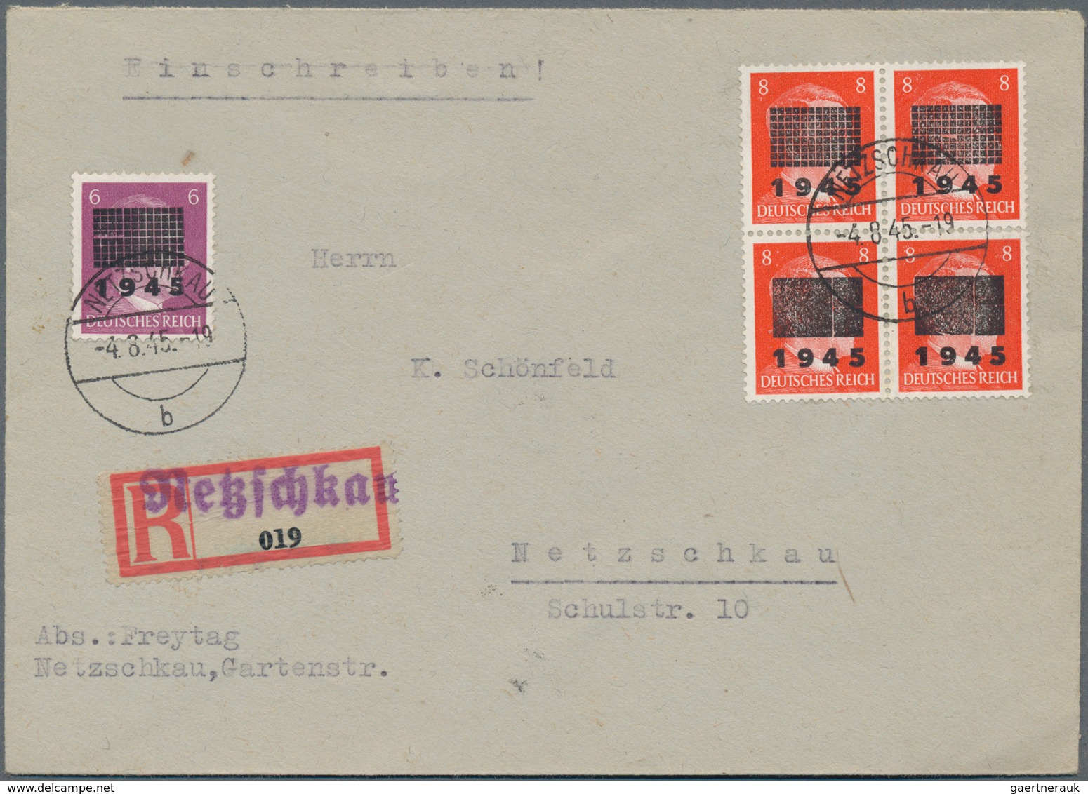 Deutsche Lokalausgaben Ab 1945: NETZSCHKAU-REICHENBACH: 1945, 6 Pfg. Lebhaftviolett Mit Gitteraufdru - Andere & Zonder Classificatie