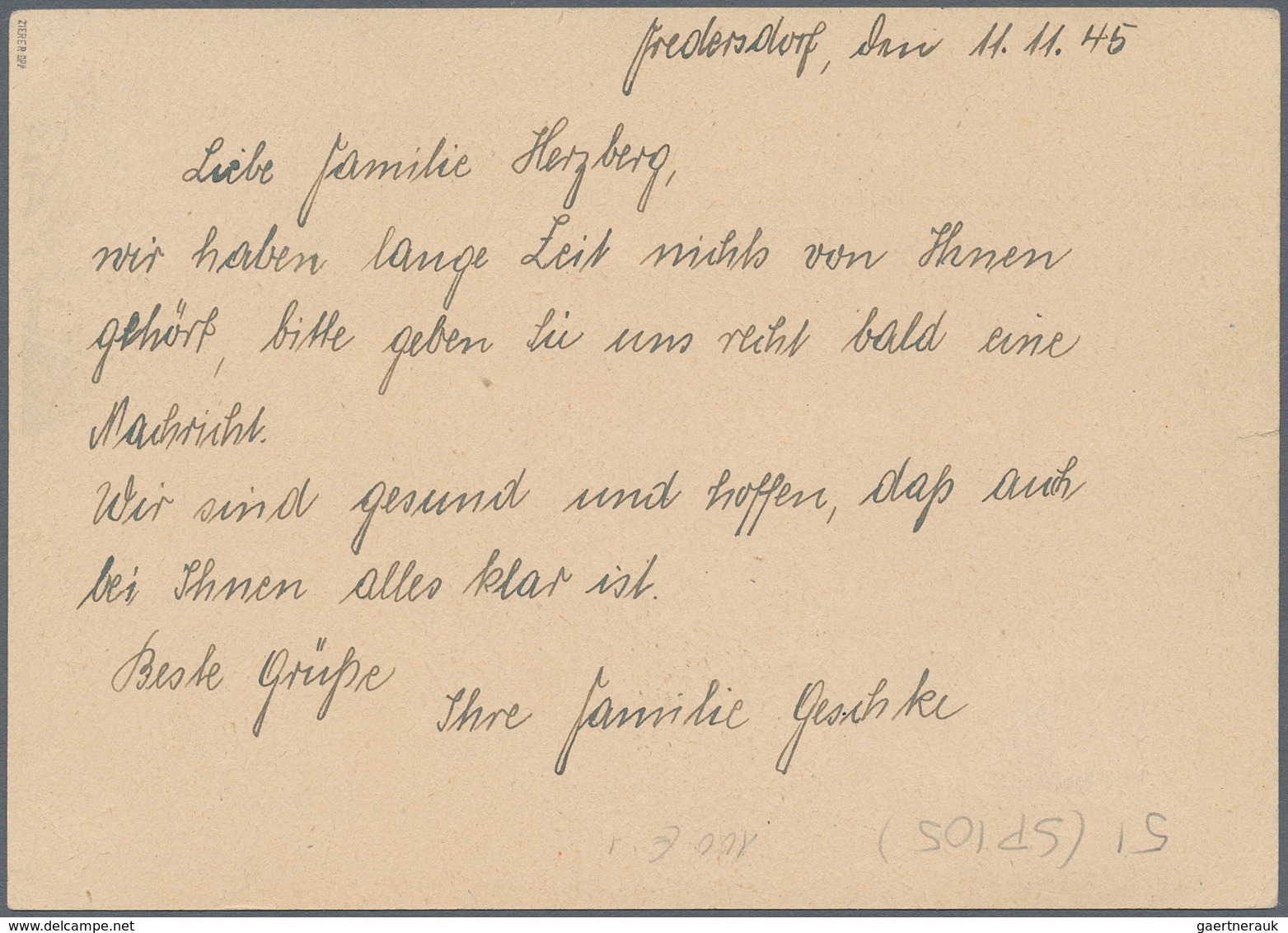 Deutsche Lokalausgaben Ab 1945 - Fredersdorf: 1945, Gebührenzettel 6 Pfg. Blau/schwarz Mit Rotem Sig - Andere & Zonder Classificatie