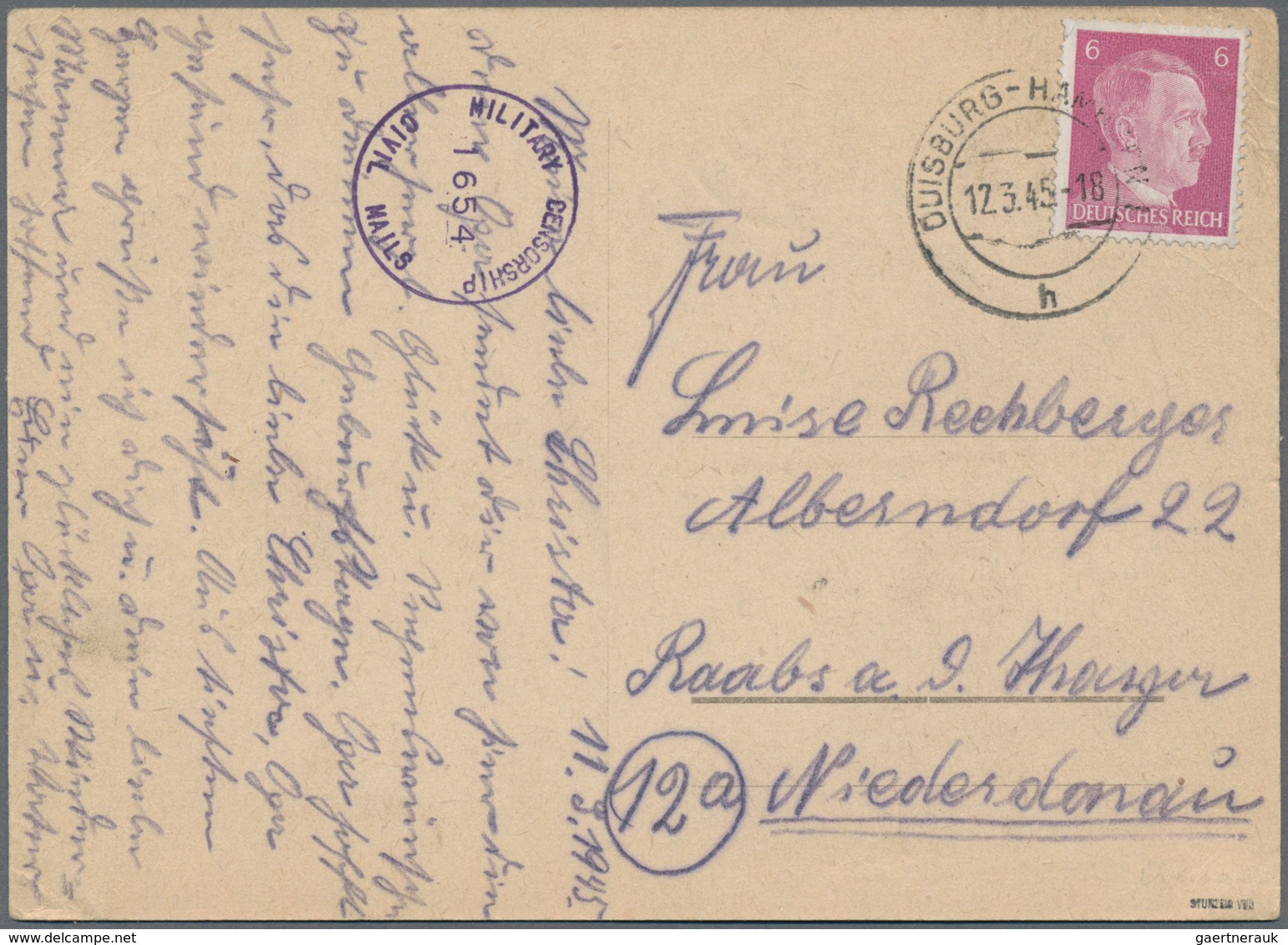 Alliierte Besetzung - Überroller-Belege: 1945, 6 Pf Hitler, EF Auf Postkarte Von DUISBURG-HAMBORN, 1 - Other & Unclassified