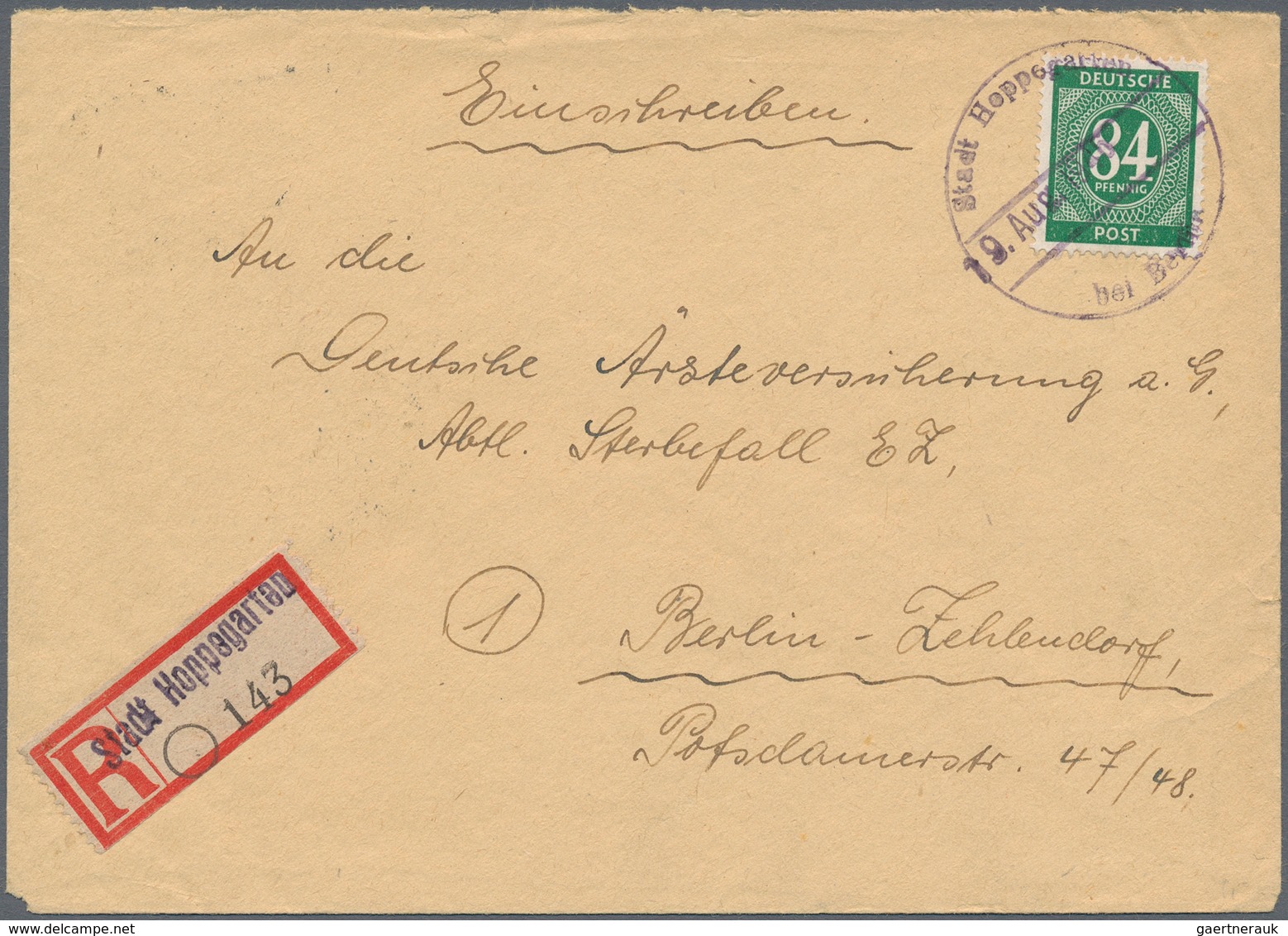 Alliierte Besetzung - Notstempel: Sowjetische Zone: "Stadt Hoppegarten Bei Berlin 9. AUG 1946", Blau - Sonstige & Ohne Zuordnung