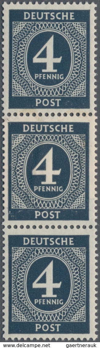 Alliierte Besetzung - Gemeinschaftsausgaben: 1946, 4 Pfg. Ziffern Im Senkrechten 3er-Streifen, Dabei - Sonstige & Ohne Zuordnung