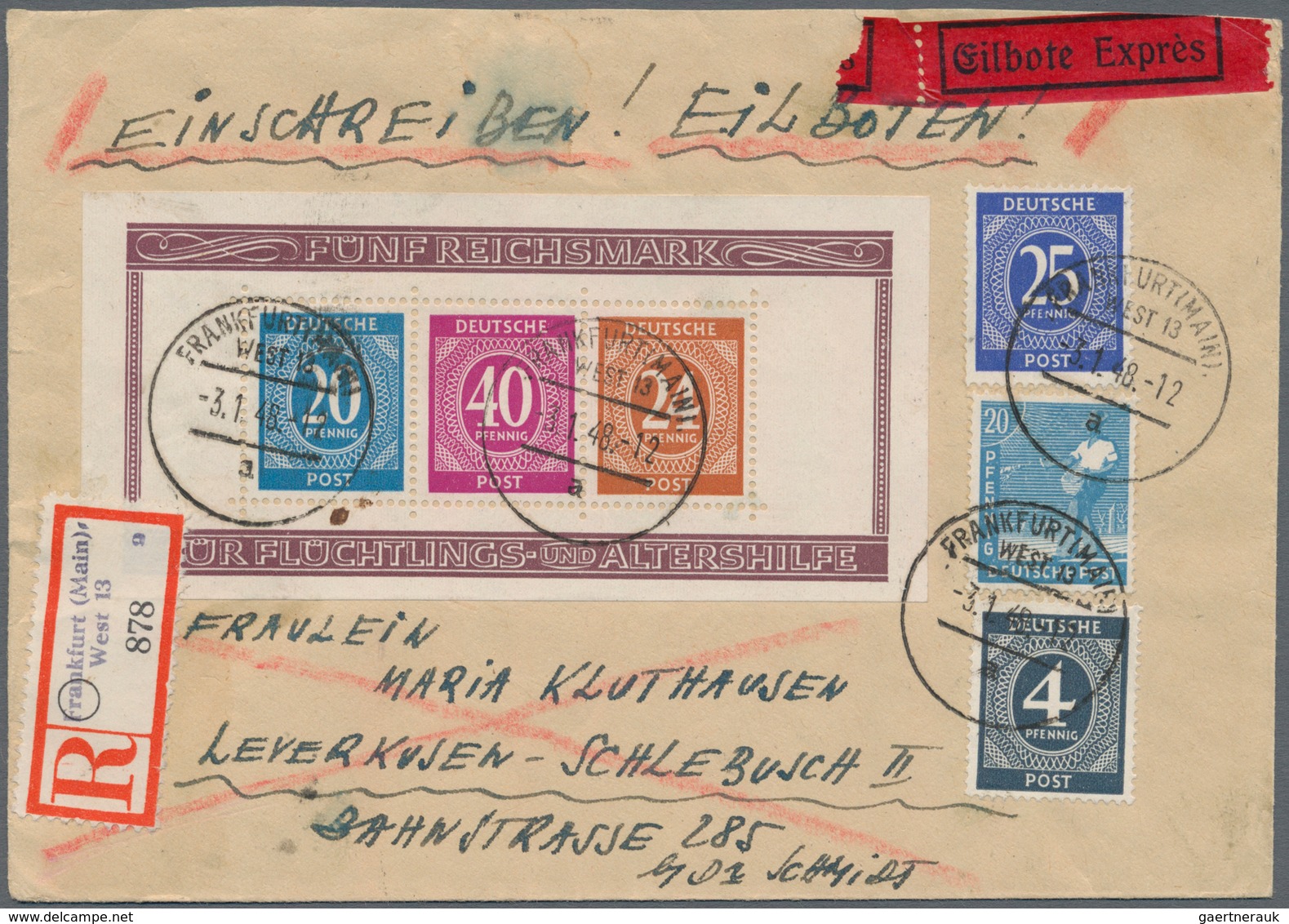 Alliierte Besetzung - Gemeinschaftsausgaben: 1946, Zeughaus-Blockpaar Auf Zwei R-Briefen Mit Zusatzf - Sonstige & Ohne Zuordnung