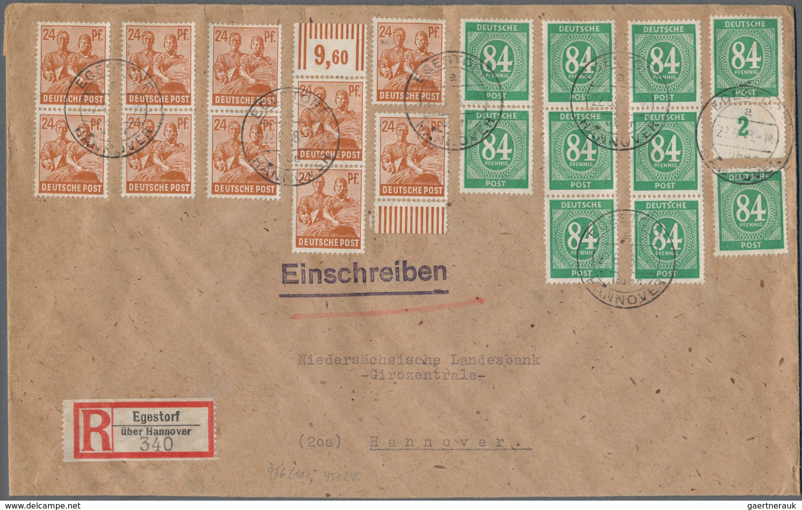 Alliierte Besetzung - Gemeinschaftsausgaben: 1948. Zehnfach-R-Brief Mit 10x 24Pf M+B (1x WOR, 1x WUR - Sonstige & Ohne Zuordnung