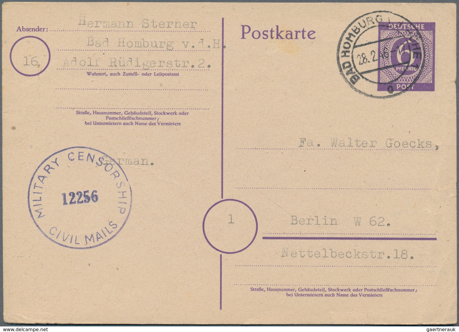 Alliierte Besetzung - Ganzsachen: 1946, I. Kontrollratsausgabe Ganzsachenpostkarte Mit Wst. Große We - Other & Unclassified