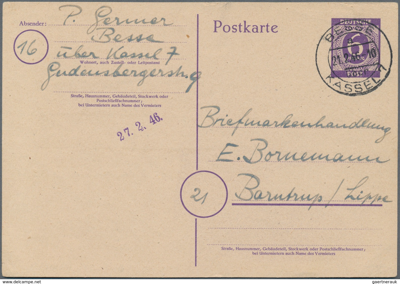 Alliierte Besetzung - Ganzsachen: 1946, I. Kontrollratsausgabe Ganzsachenpostkarte Mit Wst. Große We - Other & Unclassified