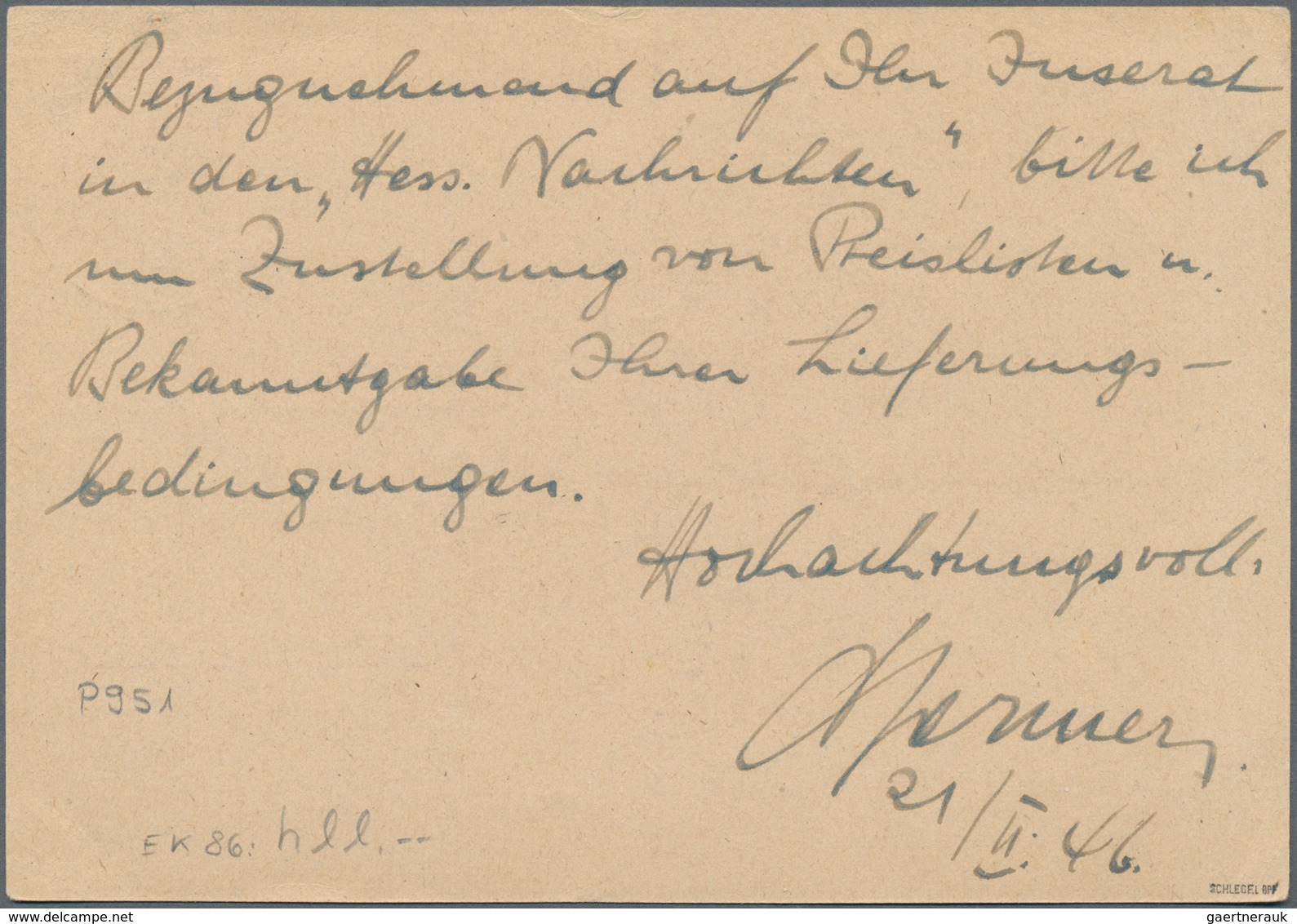 Alliierte Besetzung - Ganzsachen: 1946, I. Kontrollratsausgabe Ganzsachenpostkarte Mit Wst. Große We - Sonstige & Ohne Zuordnung