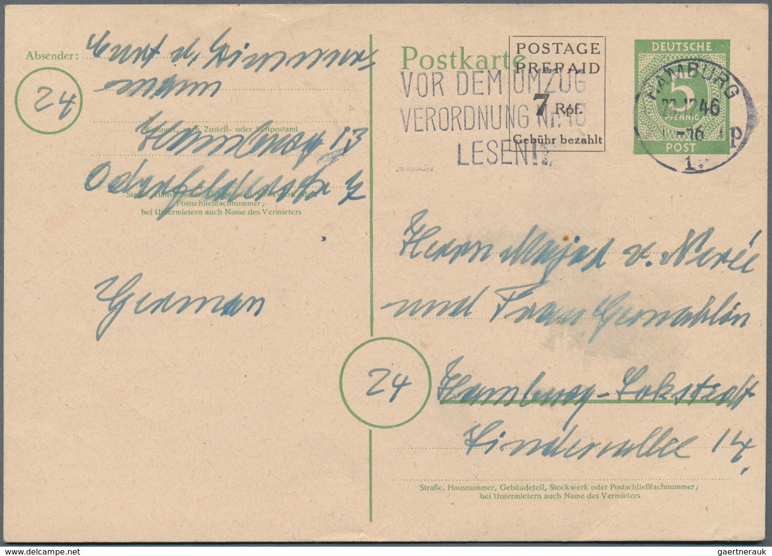 Alliierte Besetzung - Ganzsachen: 1946, I. Kontrollratsausgabe Ganzsachenpostkarte Mit Wst. Große Zi - Sonstige & Ohne Zuordnung