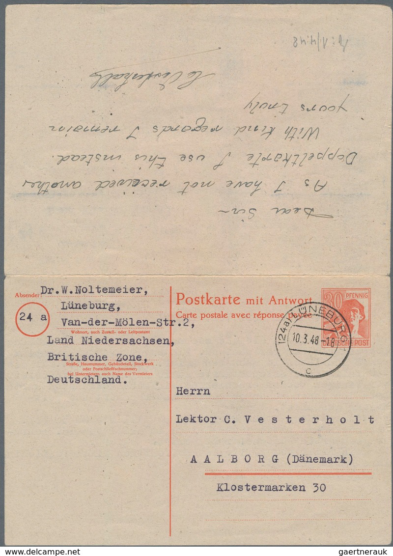 Alliierte Besetzung - Ganzsachen: 1948, 30 Pfg. Doppelkarte Der Arbeiterserie Ab LÜNEBURG 13.3.48 Na - Other & Unclassified