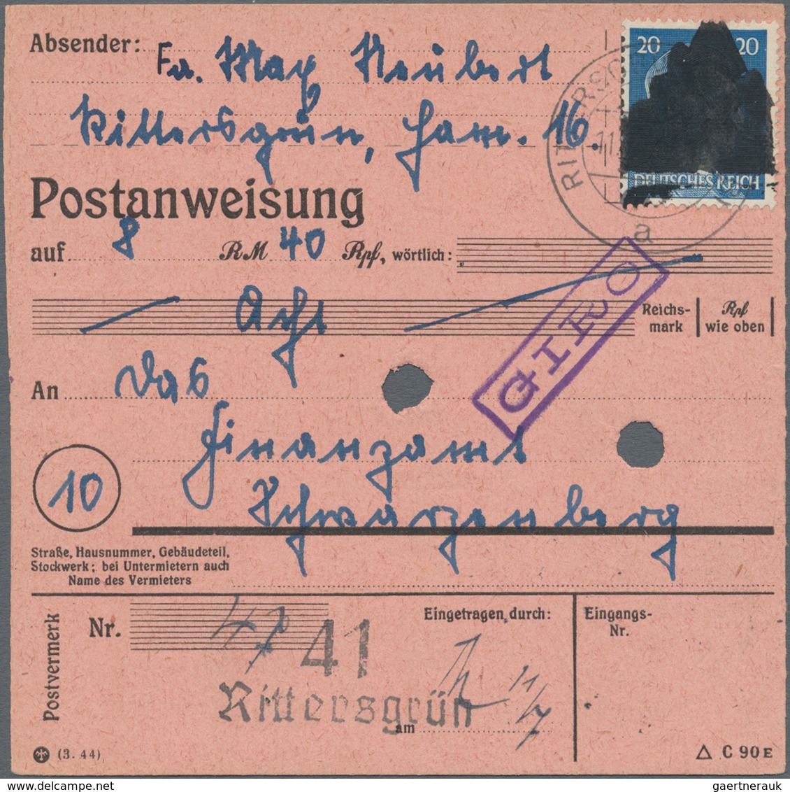 Sowjetische Zone - Sächsische Schwärzungen: 1945, 20 Pf Hitler Mit Aufdruck Type I "Schloßsilhouette - Andere & Zonder Classificatie