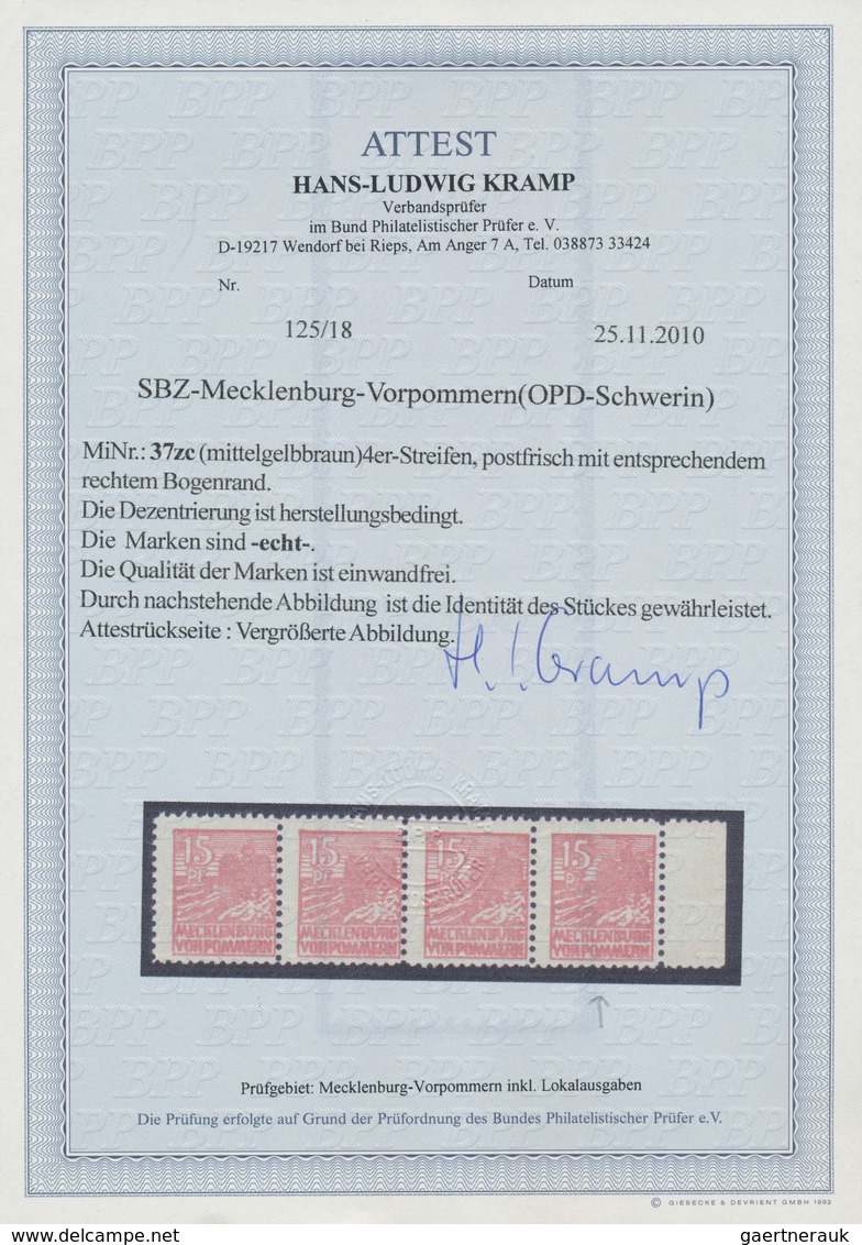 Sowjetische Zone - Mecklenburg-Vorpommern: 1946, Abschiedsserie 15 Pfg. Auf Grauem Z-Papier, Rechtes - Other & Unclassified