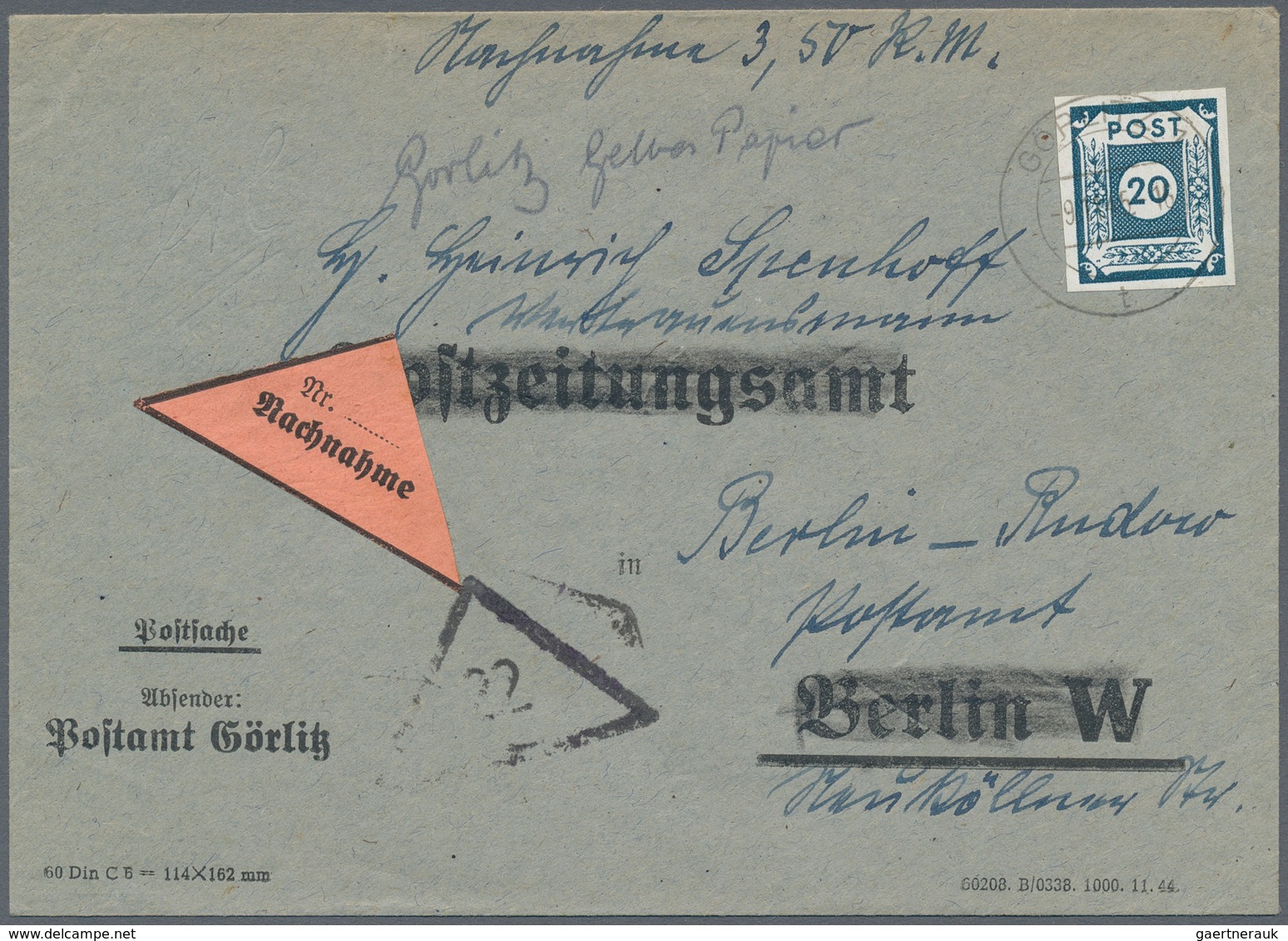 Sowjetische Zone - Ost-Sachsen: 1945, 20 Pfg. Dunkelpreußischblau Als Portogerechte Einzelfrankatur - Other & Unclassified