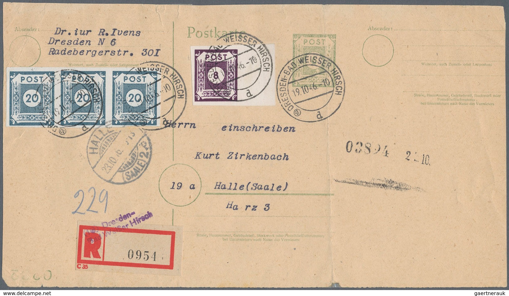 Sowjetische Zone - Ost-Sachsen: 1946, Ganzsachenkarte 6 Pf Olivgrün, Weit überformatig Mit (kopfsteh - Sonstige & Ohne Zuordnung