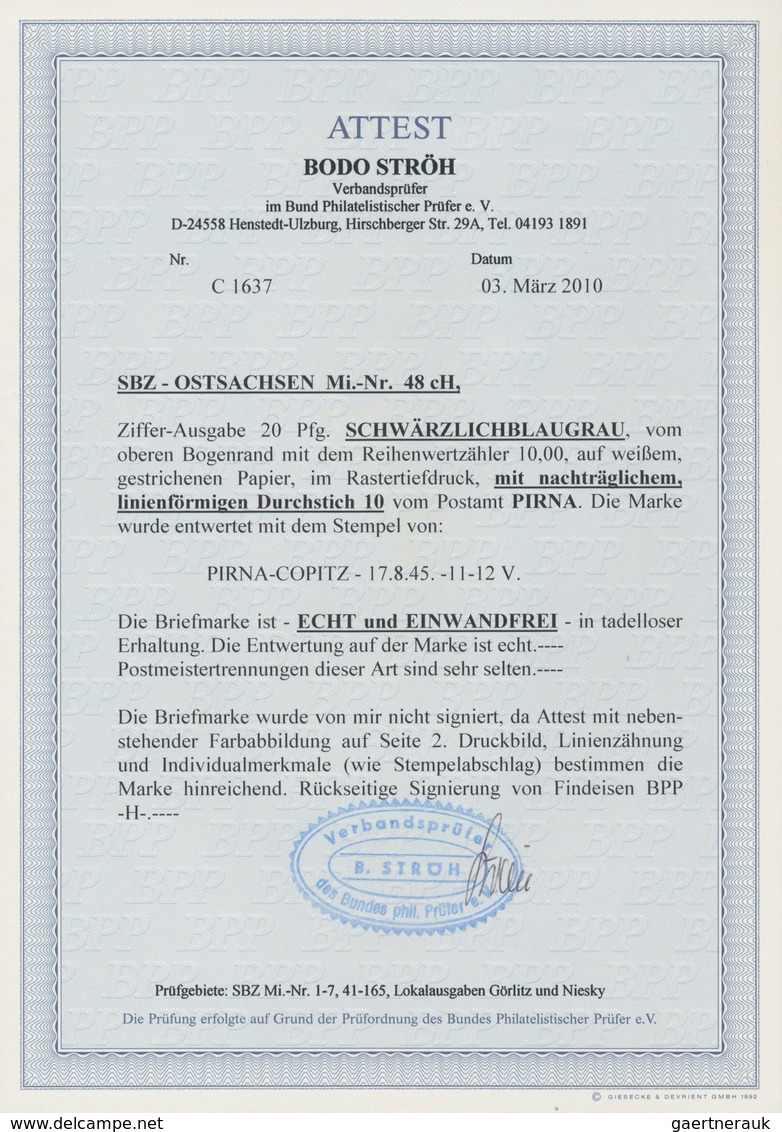 Sowjetische Zone - Ost-Sachsen: 1945, Postmeister-Durchstich Pirna, 20 Pfg. Schwärzlichblaugrau Vom - Other & Unclassified