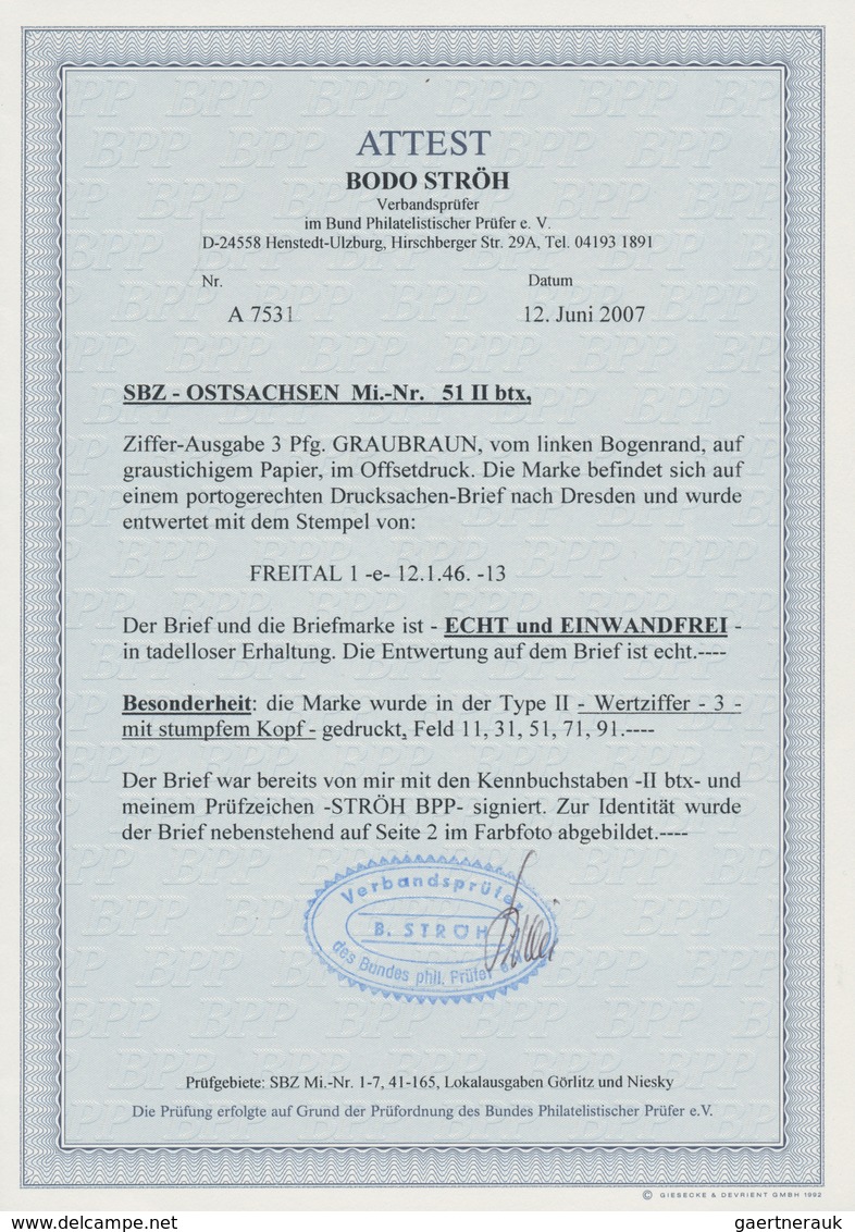 Sowjetische Zone - Ost-Sachsen: 1945, 3 (Pfg.) Graubraun Type II (Wertziffer "3" Mit Stumpfem Kopf) - Other & Unclassified