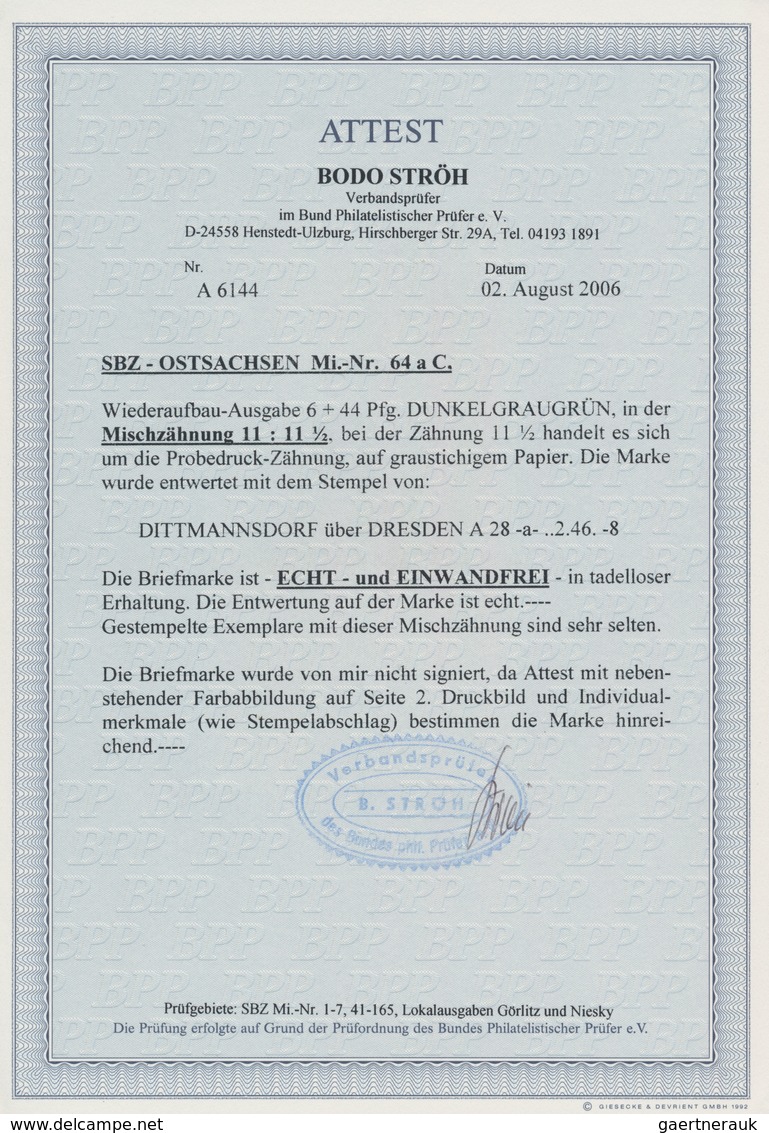 Sowjetische Zone - Ost-Sachsen: 1946 Wiederaufbau Dresdner Zwinger 6+44 Pf. Dunkelgraugrün Mit Misch - Sonstige & Ohne Zuordnung