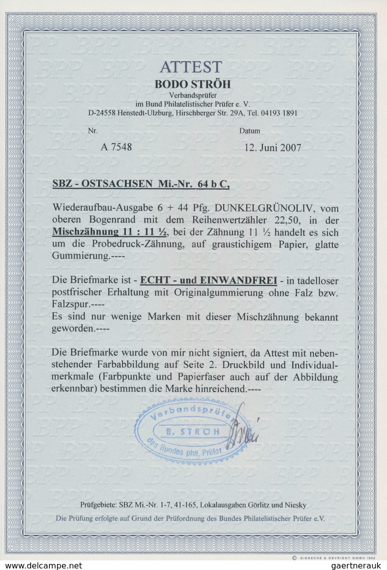 Sowjetische Zone - Ost-Sachsen: 1945, 6 Pfg Dunkelgrünoliv Mit Oberrand In Der Sehr Seltenen Mischzä - Sonstige & Ohne Zuordnung