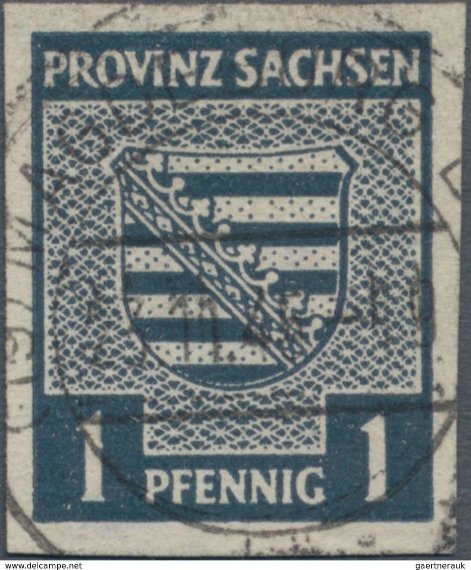 Sowjetische Zone - Provinz Sachsen: 1945 1 Pf. Schwärzlichgrünlichblau Mit WASSERZEICHEN 1 Y (Stufen - Other & Unclassified