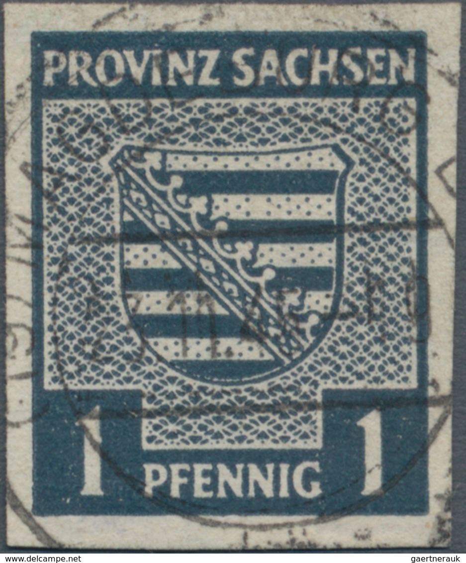 Sowjetische Zone - Provinz Sachsen: 1945 1 Pf. Schwärzlichgrünlichblau Mit WASSERZEICHEN 1 Y (Stufen - Sonstige & Ohne Zuordnung