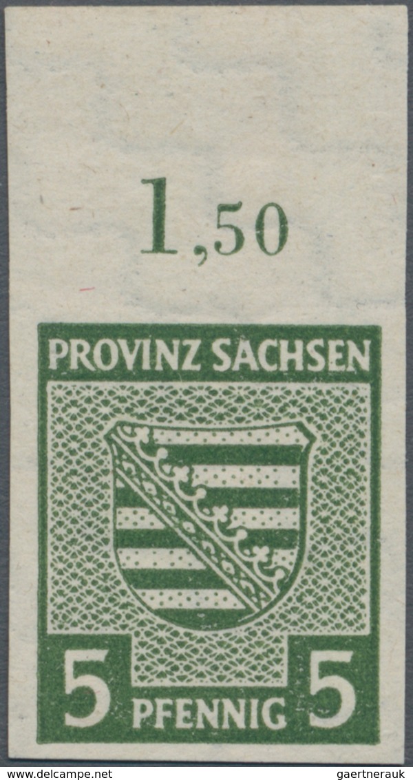 Sowjetische Zone - Provinz Sachsen: 1945, Freimarke Wappen 5 Pf Dunkelolivgrün Ungezähntes Exemplar - Other & Unclassified