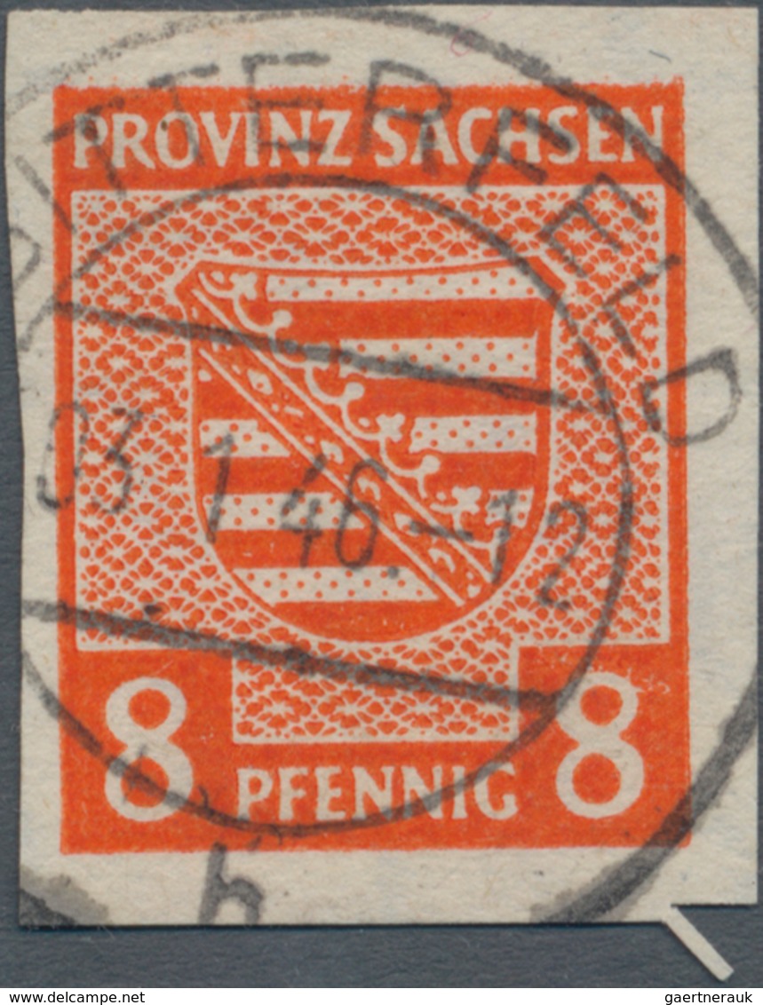 Sowjetische Zone - Provinz Sachsen: 1945, Freimarke Wappen 8 Pf Gelblichrot Ungezähntes Exemplar Mit - Other & Unclassified