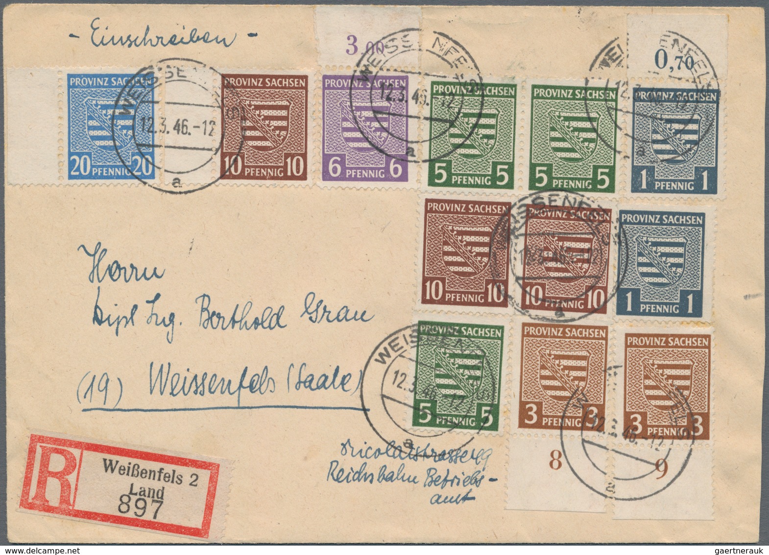 Sowjetische Zone - Provinz Sachsen: 1946, Freimarken 5 Pf Graugrün Mit Wasserzeichen Y Auf Weißem Pa - Other & Unclassified