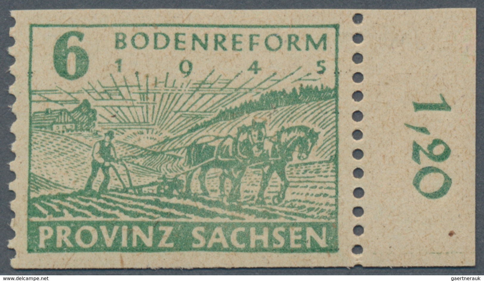 Sowjetische Zone - Provinz Sachsen: 1945, Bodenreform 6 Pf Lebhaftgrün, Mit Postmeistertrennung, Nur - Other & Unclassified