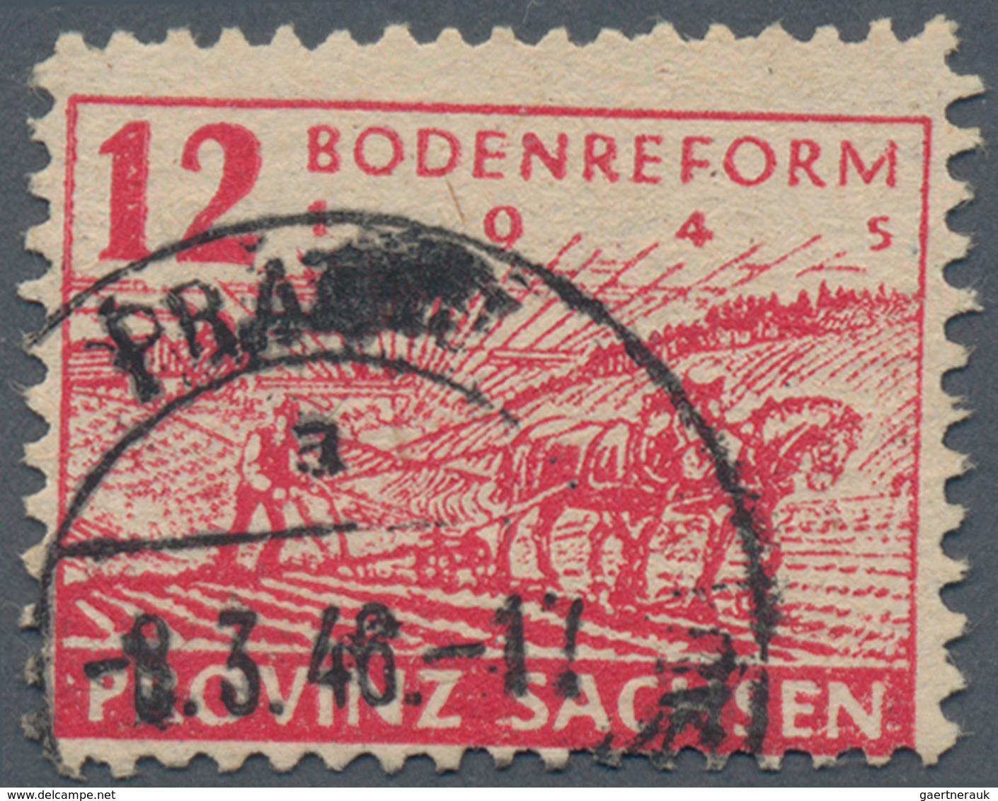 Sowjetische Zone - Provinz Sachsen: 1945, Bodenreform 12 Pf Auf Dickem Papier Mit Flach Fallender Pa - Sonstige & Ohne Zuordnung