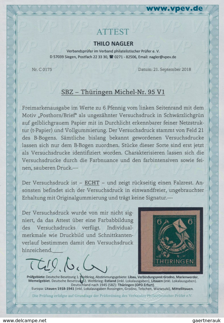 Sowjetische Zone - Thüringen: 1945, Posthorn 6 Pf Vom Linken Seitenrand Als UNGEZÄHNTER Versuchsdruc - Sonstige & Ohne Zuordnung